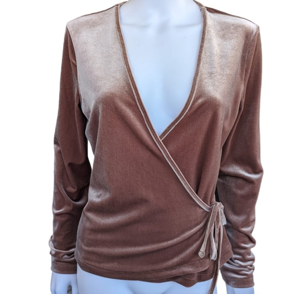 Madewell Velvet Wrap Crossover Top, Long Sleeve with Stretch - Picture 2 of 12